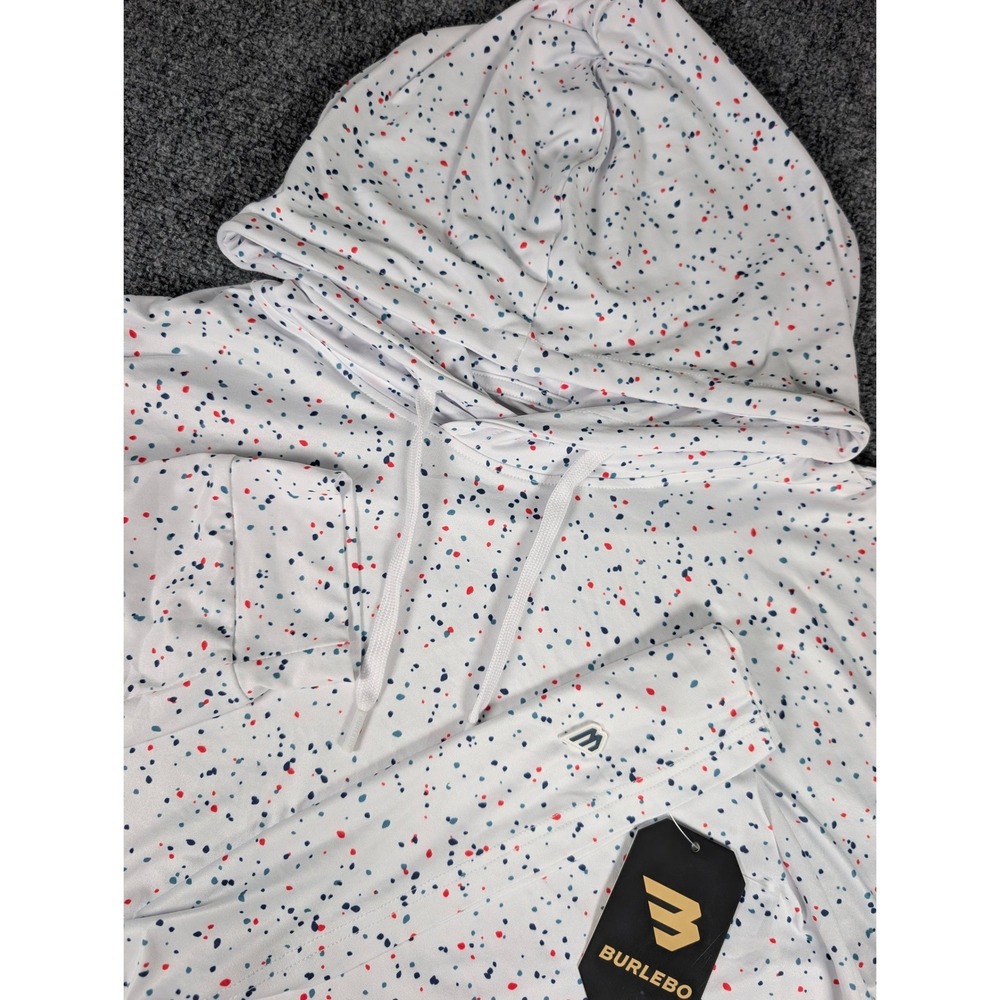 Burlebo Performance Hoodie Mens 2XL White Paint Splatter Long Sleeve NWT